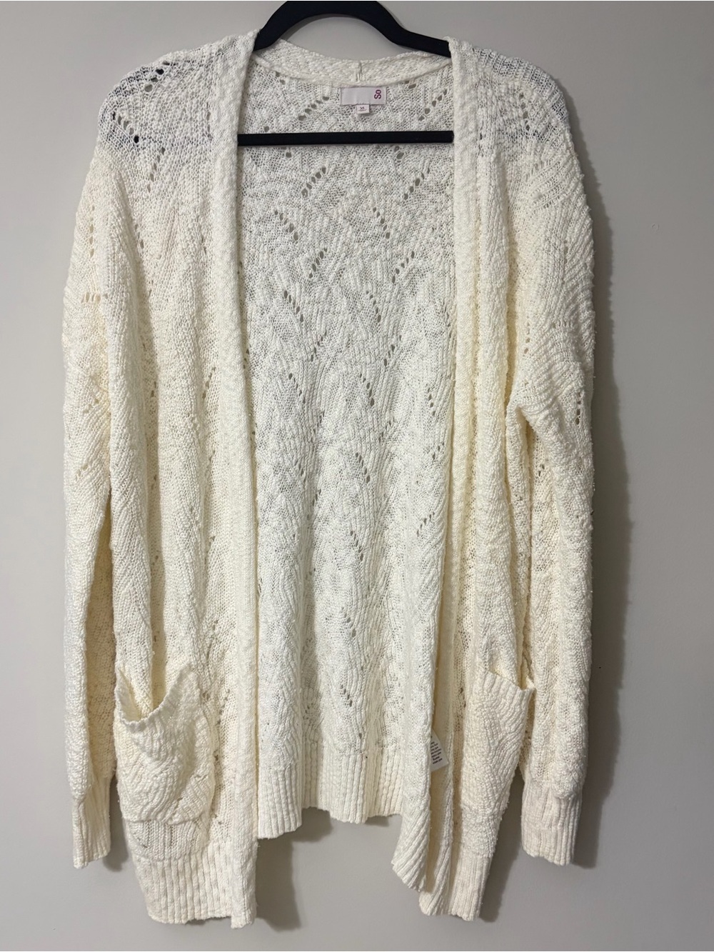 SO Cream Open-Front Knit Cardigan with Pockets